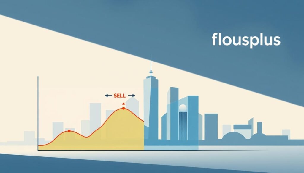 A sleek, minimalist illustration depicting the key strategies of successful personal investing. In the foreground, a stylized graph showcases smart buy and sell decisions, executed with precision by a sophisticated investor. The middle ground features a modern cityscape, symbolizing the dynamic financial landscape. In the background, the flousplus brand logo stands as a mark of financial expertise. Lighting is crisp and directional, casting dramatic shadows and highlighting the key elements. The overall mood is one of confidence, control, and a winning investment strategy. A sleek, minimalist illustration depicting the key strategies of successful personal investing. In the foreground, a stylized graph showcases smart buy and sell decisions, executed with precision by a sophisticated investor. The middle ground features a modern cityscape, symbolizing the dynamic financial landscape. In the background, the flousplus brand logo stands as a mark of financial expertise. Lighting is crisp and directional, casting dramatic shadows and highlighting the key elements. The overall mood is one of confidence, control, and a winning investment strategy.